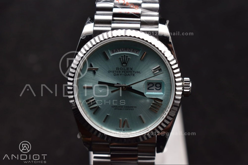 DayDate 36 SS QF Best Edition 904L Steel Light Blue Roman Dial on President Bracelet vr3255 V5 (Gain Weight)