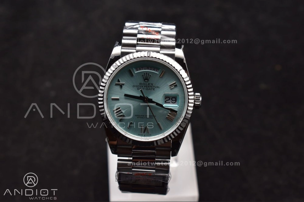 DayDate 36 SS QF Best Edition 904L Steel Light Blue Roman Dial on President Bracelet vr3255 V5 (Gain Weight)
