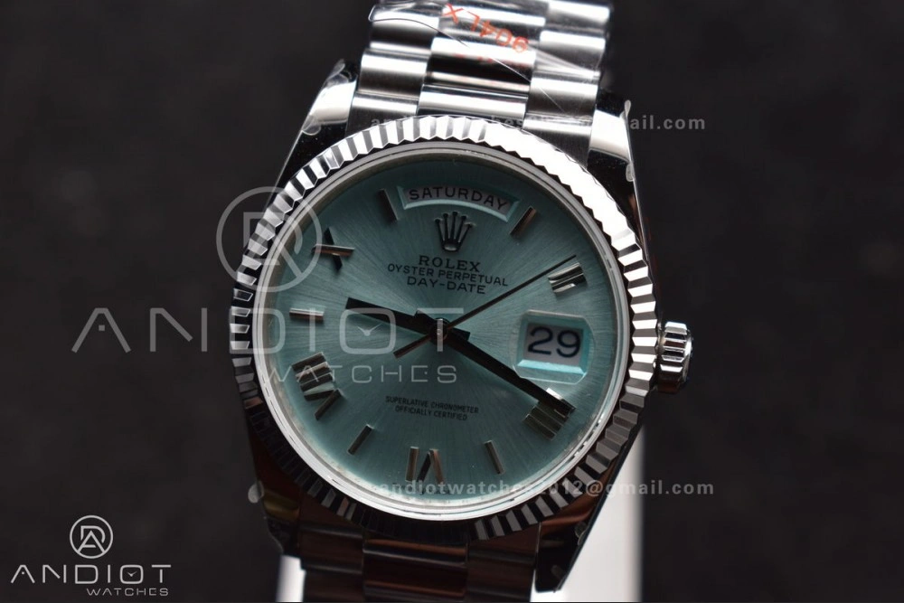 DayDate 36 SS QF Best Edition 904L Steel Light Blue Roman Dial on President Bracelet vr3255 V5 (Gain Weight)
