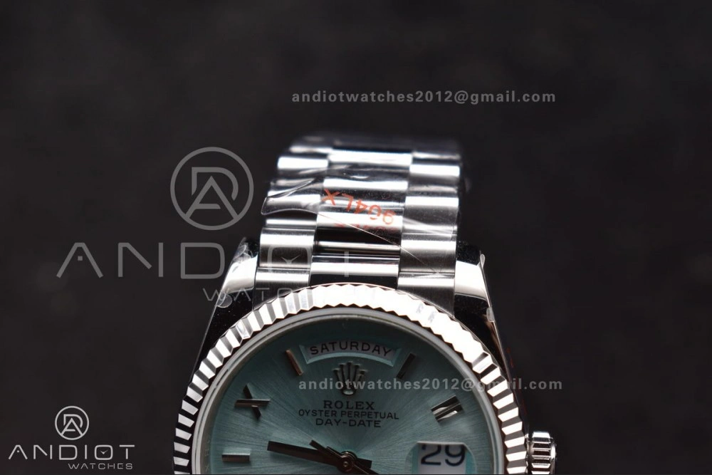 DayDate 36 SS QF Best Edition 904L Steel Light Blue Roman Dial on President Bracelet vr3255 V5 (Gain Weight)