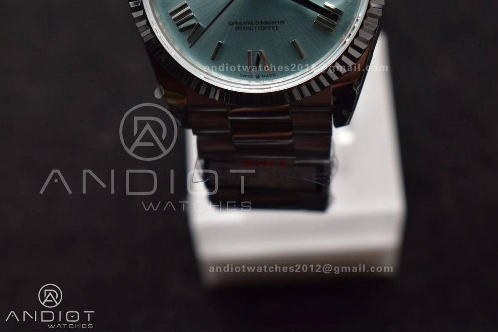 DayDate 36 SS QF Best Edition 904L Steel Light Blue Roman Dial on President Bracelet vr3255 V5 (Gain Weight)