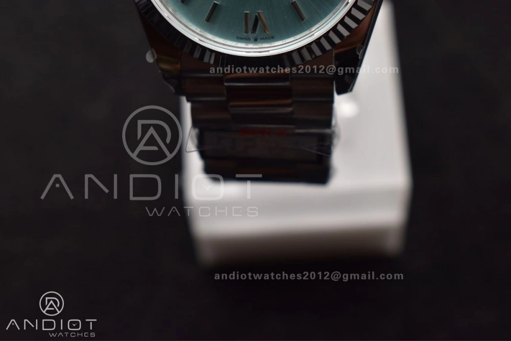 DayDate 36 SS QF Best Edition 904L Steel Light Blue Roman Dial on President Bracelet vr3255 V5 (Gain Weight)