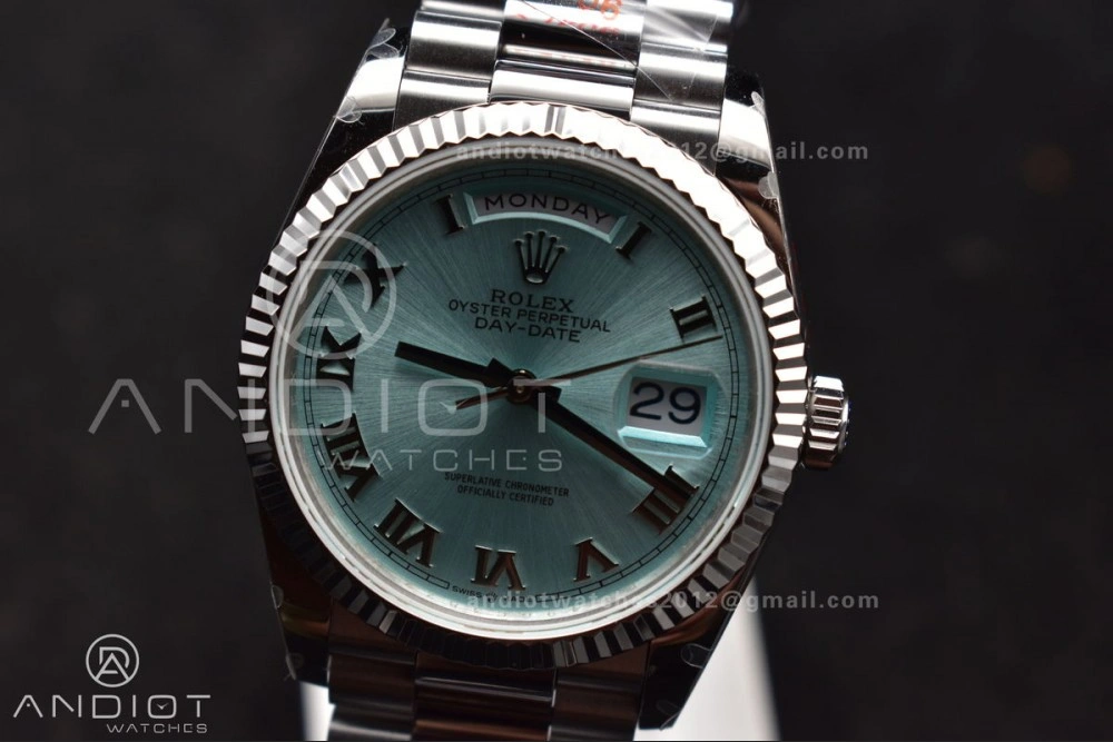 DayDate 36 SS QF Best Edition 904L Steel Light Blue Roman Dial on President Bracelet vr3255 V5 (Gain Weight)