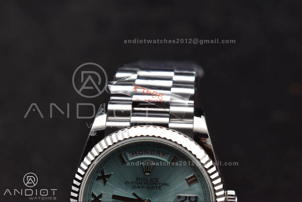 DayDate 36 SS QF Best Edition 904L Steel Light Blue Roman Dial on President Bracelet vr3255 V5 (Gain Weight)