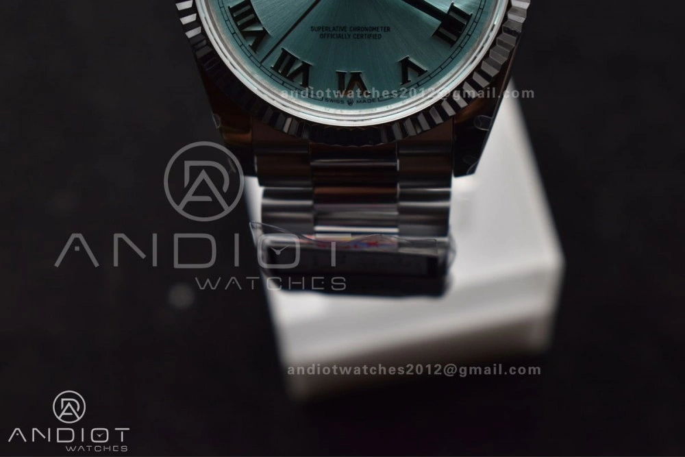 DayDate 36 SS QF Best Edition 904L Steel Light Blue Roman Dial on President Bracelet vr3255 V5 (Gain Weight)
