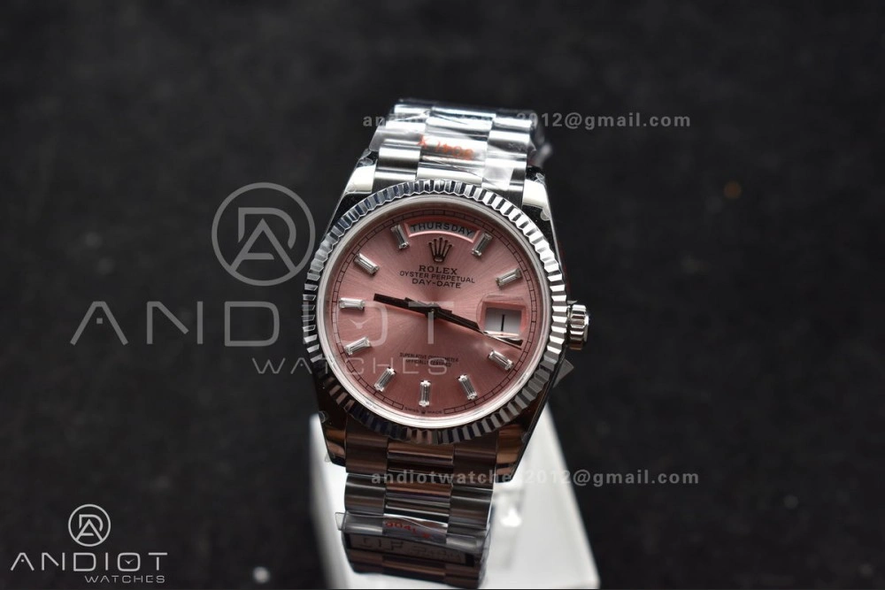 DayDate 36 SS QF Best Edition 904L Steel Pink Diamond Dial on President Bracelet vr3255 V5 (Gain Weight)