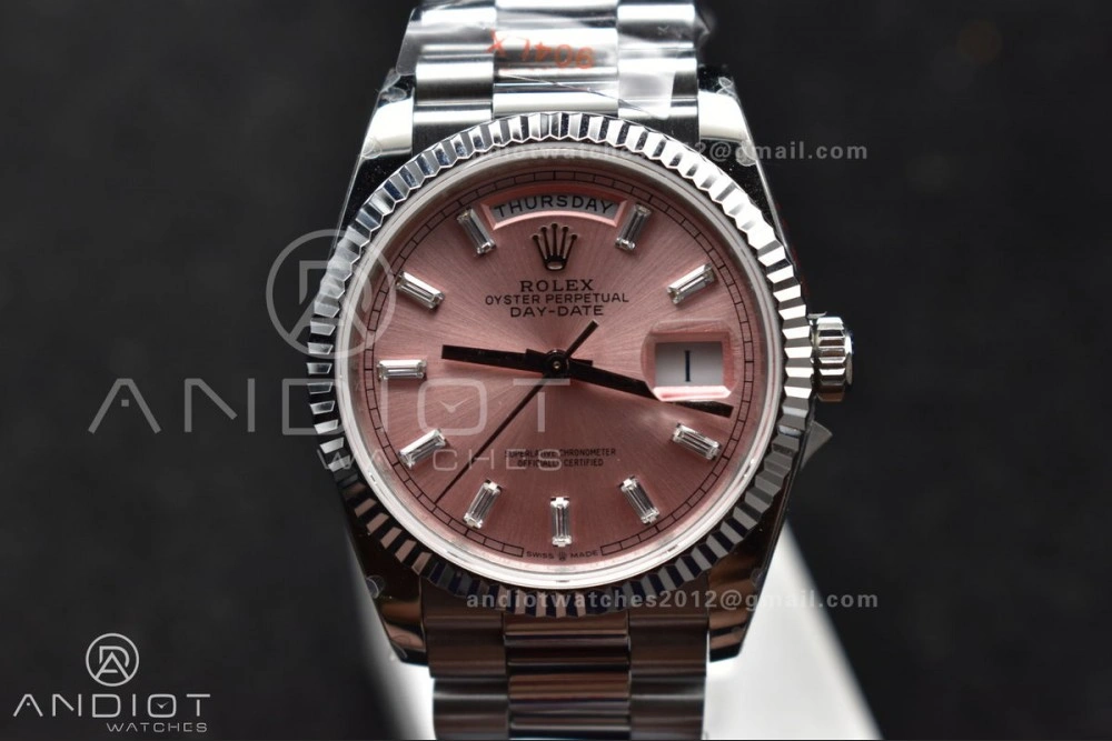 DayDate 36 SS QF Best Edition 904L Steel Pink Diamond Dial on President Bracelet vr3255 V5 (Gain Weight)