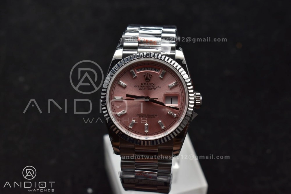 DayDate 36 SS QF Best Edition 904L Steel Pink Diamond Dial on President Bracelet vr3255 V5 (Gain Weight)