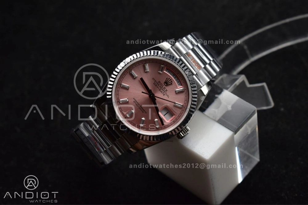DayDate 36 SS QF Best Edition 904L Steel Pink Diamond Dial on President Bracelet vr3255 V5 (Gain Weight)