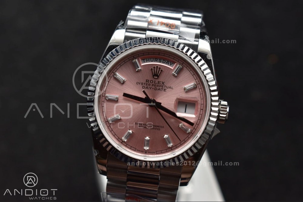 DayDate 36 SS QF Best Edition 904L Steel Pink Diamond Dial on President Bracelet vr3255 V5 (Gain Weight)