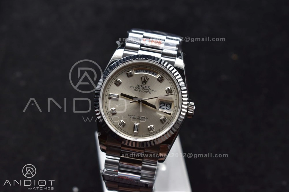 DayDate 36 SS QF Best Edition 904L Steel Silver Diamond Dial on President Bracelet vr3255 V5 (Gain Weight)