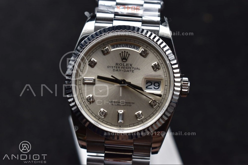 DayDate 36 SS QF Best Edition 904L Steel Silver Diamond Dial on President Bracelet vr3255 V5 (Gain Weight)