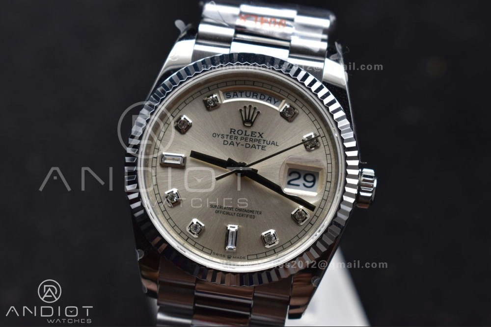 DayDate 36 SS QF Best Edition 904L Steel Silver Diamond Dial on President Bracelet vr3255 V5 (Gain Weight)