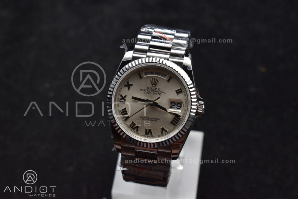 DayDate 36 SS QF Best Edition 904L Steel White Dial Roman Stick on President Bracelet vr3255 V5 (Gain Weight)