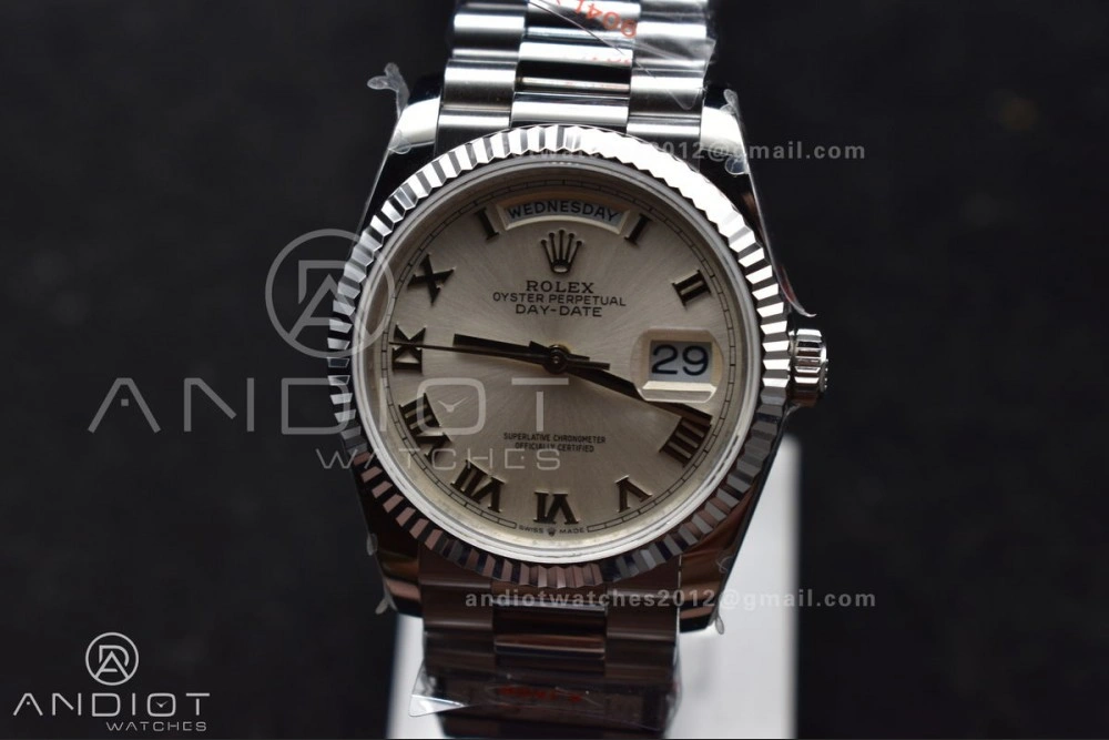 DayDate 36 SS QF Best Edition 904L Steel White Dial Roman Stick on President Bracelet vr3255 V5 (Gain Weight)