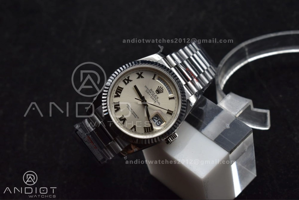 DayDate 36 SS QF Best Edition 904L Steel White Dial Roman Stick on President Bracelet vr3255 V5 (Gain Weight)