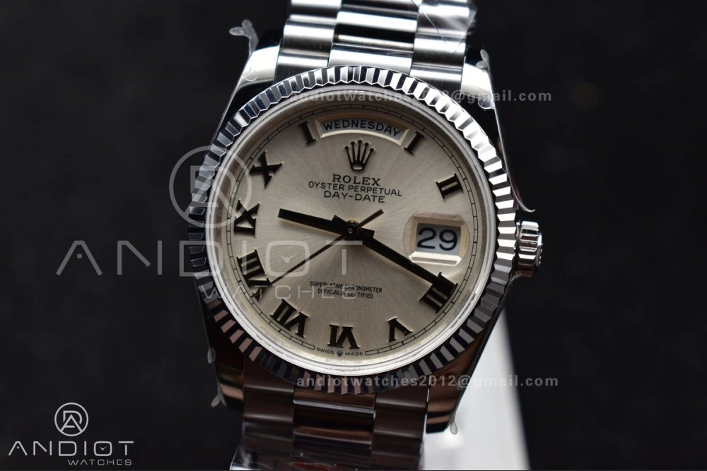 DayDate 36 SS QF Best Edition 904L Steel White Dial Roman Stick on President Bracelet vr3255 V5 (Gain Weight)