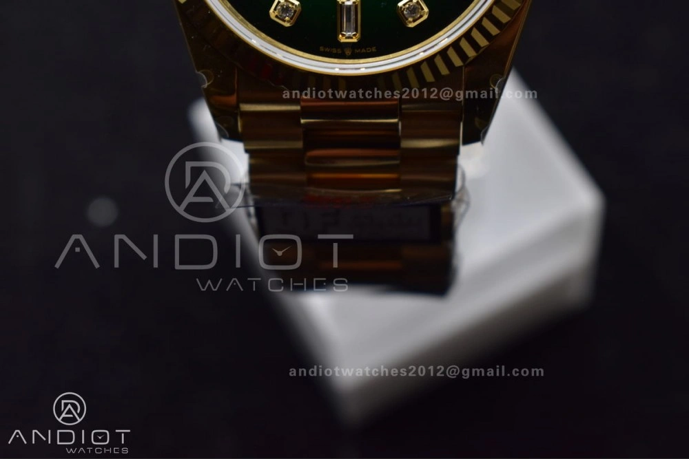 DayDate 36 YG QF Best Edition 904L Steel Faded Green Dial with Square Diamond on President Bracelet vr3255 V5 (Gain Weight)