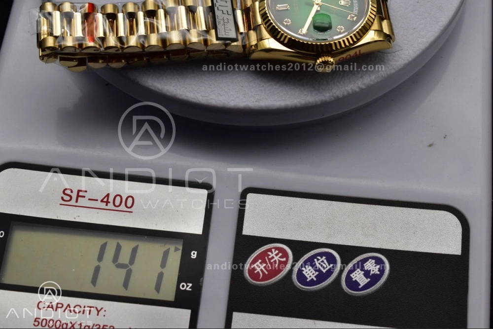 DayDate 36 YG QF Best Edition 904L Steel Faded Green Dial with Square Diamond on President Bracelet vr3255 V5 (Gain Weight)