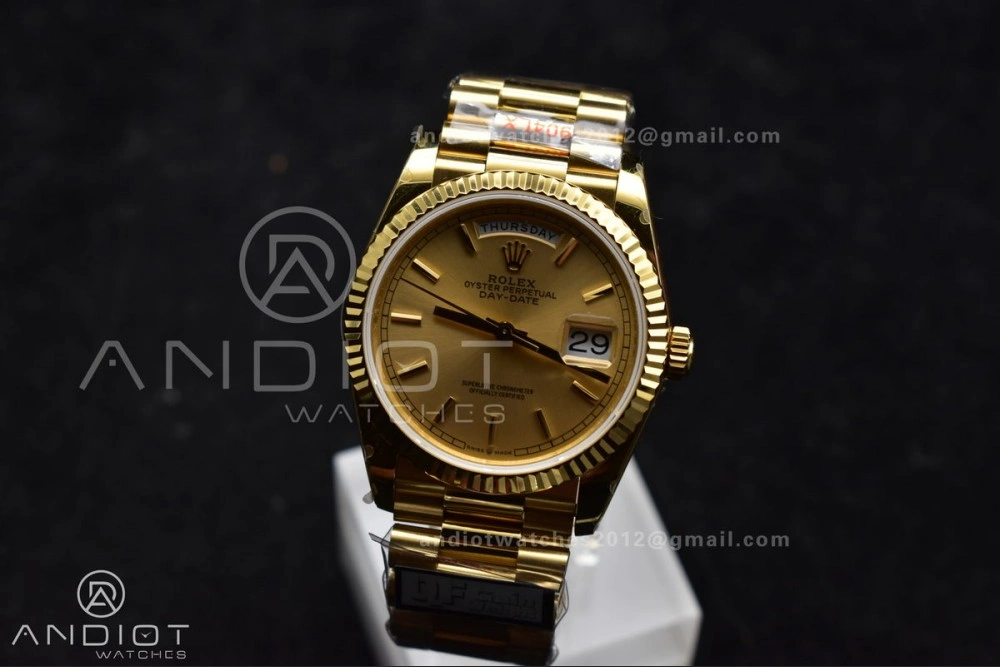 DayDate 36 YG QF Best Edition 904L Steel Gold Dial on President Bracelet vr3255 V5 (Gain Weight)