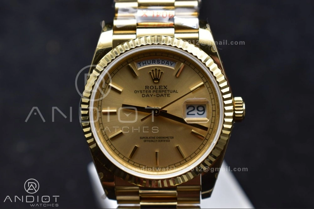 DayDate 36 YG QF Best Edition 904L Steel Gold Dial on President Bracelet vr3255 V5 (Gain Weight)