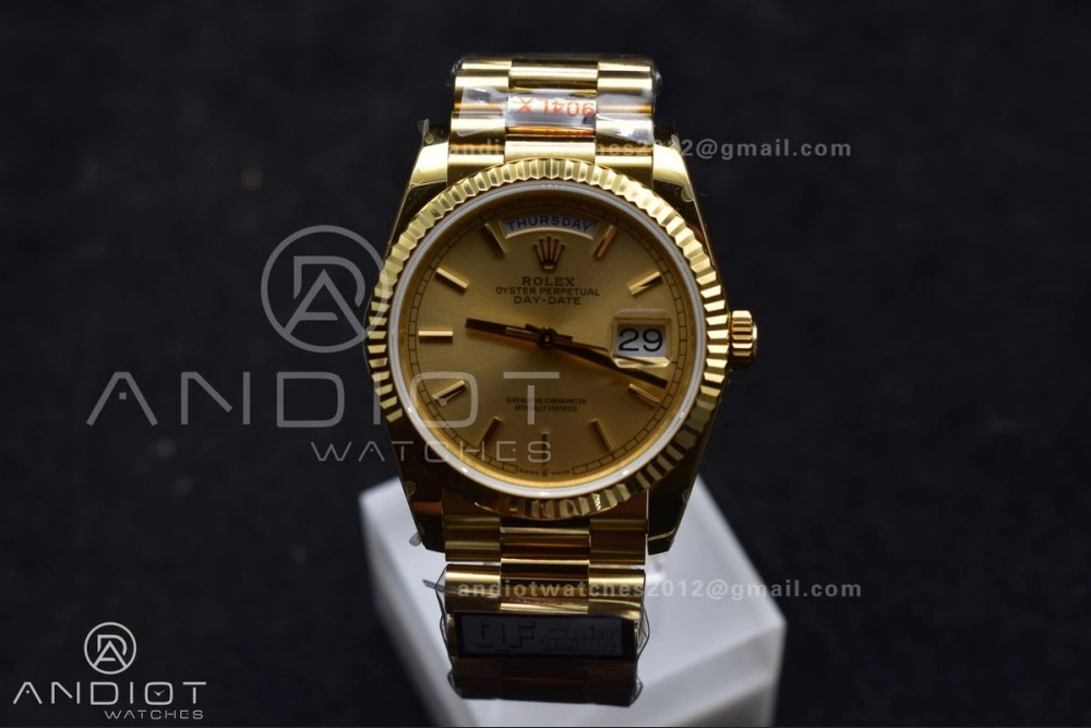 DayDate 36 YG QF Best Edition 904L Steel Gold Dial on President Bracelet vr3255 V5 (Gain Weight)