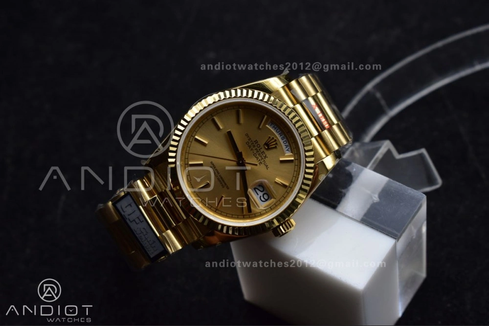 DayDate 36 YG QF Best Edition 904L Steel Gold Dial on President Bracelet vr3255 V5 (Gain Weight)