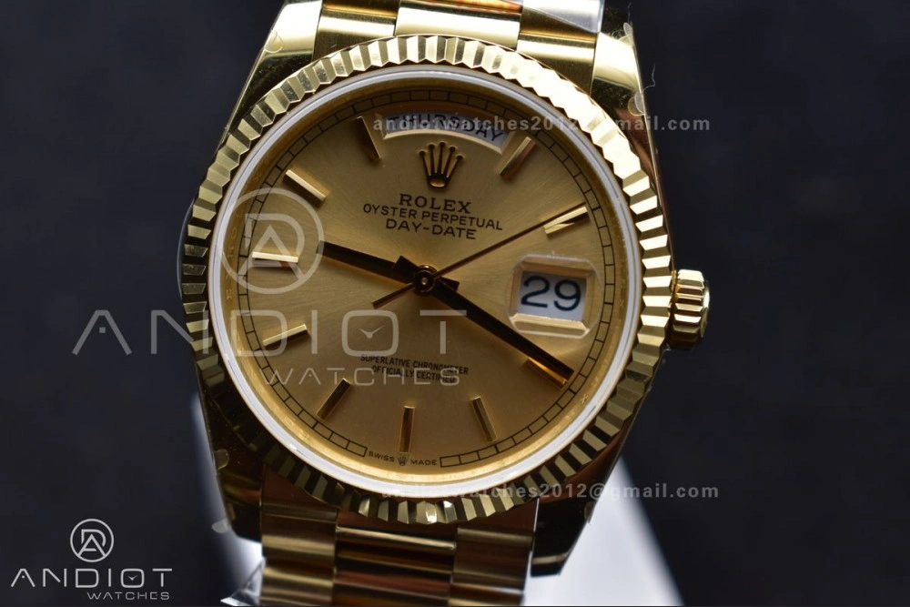 DayDate 36 YG QF Best Edition 904L Steel Gold Dial on President Bracelet vr3255 V5 (Gain Weight)