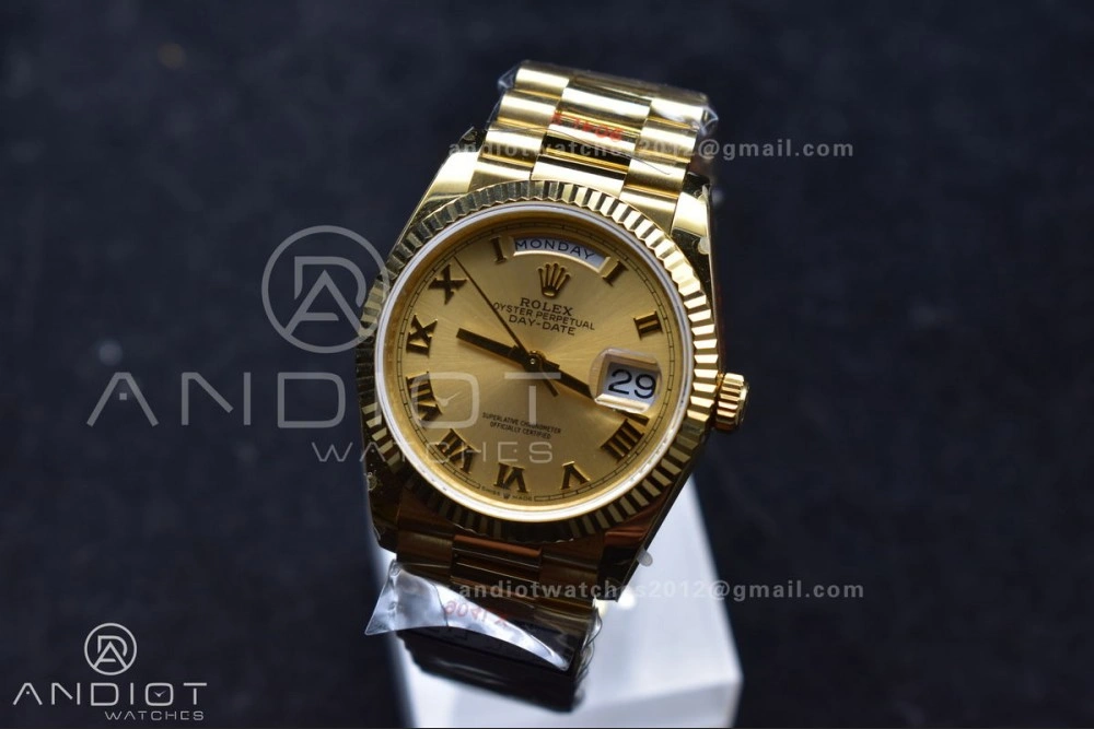 DayDate 36 YG QF Best Edition 904L Steel Gold Dial with Roman Mark on President Bracelet vr3255 V5 (Gain Weight)