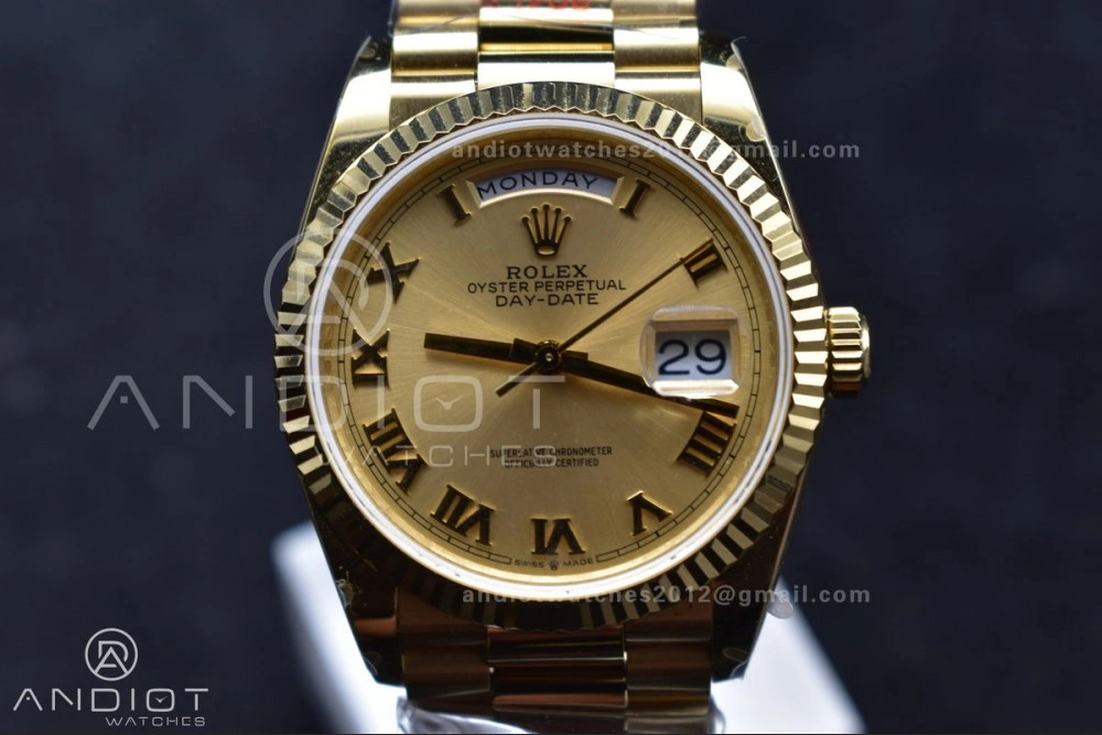 DayDate 36 YG QF Best Edition 904L Steel Gold Dial with Roman Mark on President Bracelet vr3255 V5 (Gain Weight)