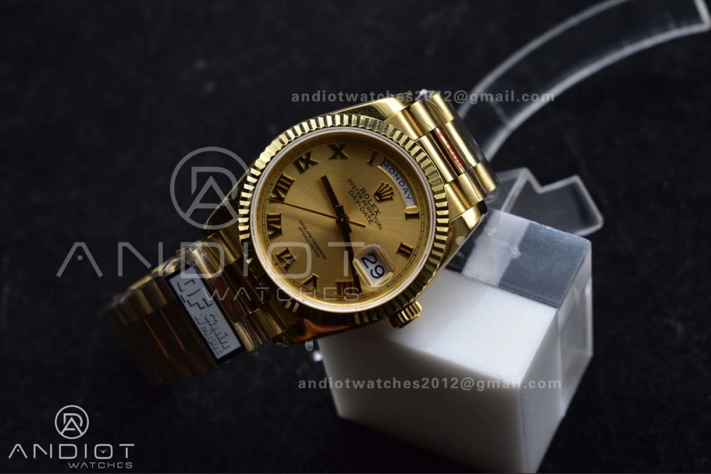 DayDate 36 YG QF Best Edition 904L Steel Gold Dial with Roman Mark on President Bracelet vr3255 V5 (Gain Weight)