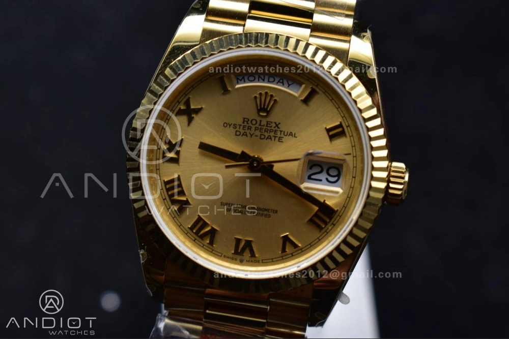 DayDate 36 YG QF Best Edition 904L Steel Gold Dial with Roman Mark on President Bracelet vr3255 V5 (Gain Weight)