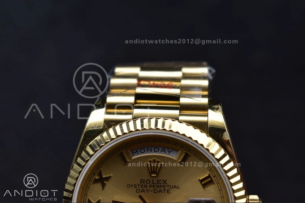 DayDate 36 YG QF Best Edition 904L Steel Gold Dial with Roman Mark on President Bracelet vr3255 V5 (Gain Weight)