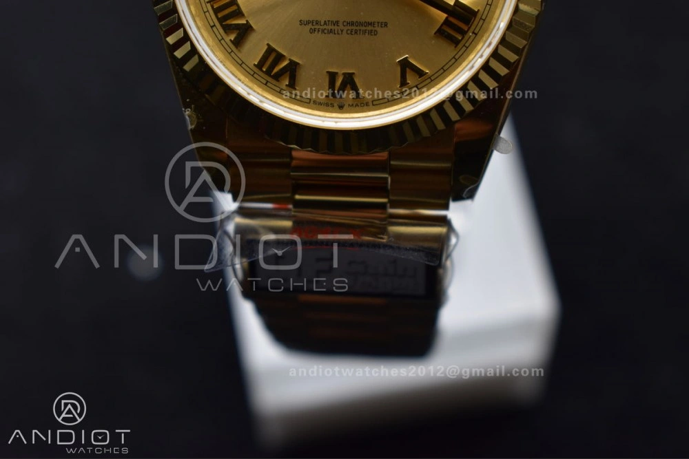 DayDate 36 YG QF Best Edition 904L Steel Gold Dial with Roman Mark on President Bracelet vr3255 V5 (Gain Weight)