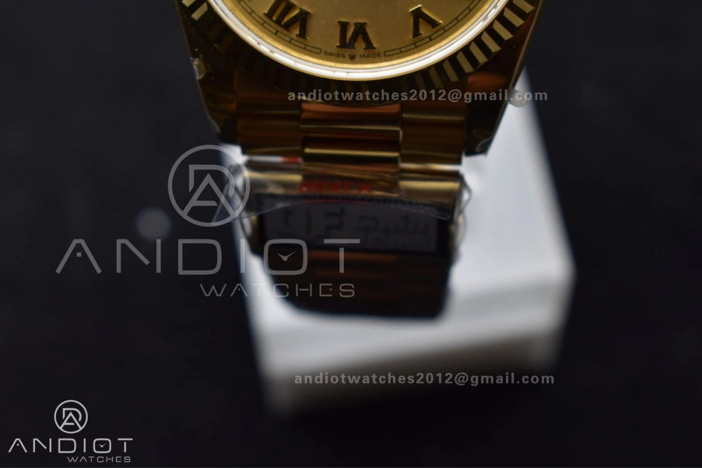 DayDate 36 YG QF Best Edition 904L Steel Gold Dial with Roman Mark on President Bracelet vr3255 V5 (Gain Weight)