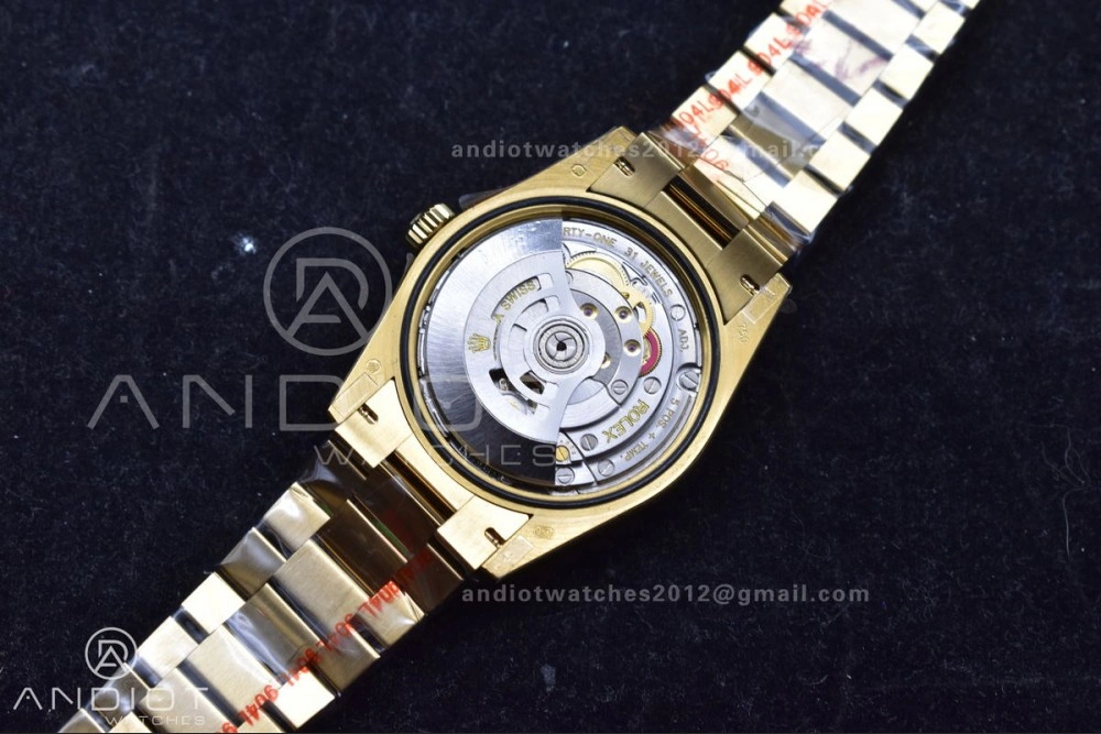 DayDate 36 YG QF Best Edition 904L Steel Gold Dial with Square Diamond on President Bracelet vr3255 V5 (Gain Weight)