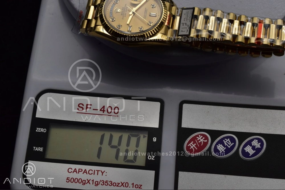 DayDate 36 YG QF Best Edition 904L Steel Gold Dial with Square Diamond on President Bracelet vr3255 V5 (Gain Weight)