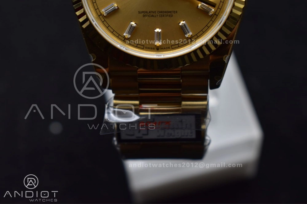 DayDate 36 YG QF Best Edition 904L Steel Gold Dial with Stick Diamond on President Bracelet vr3255 V5 (Gain Weight)