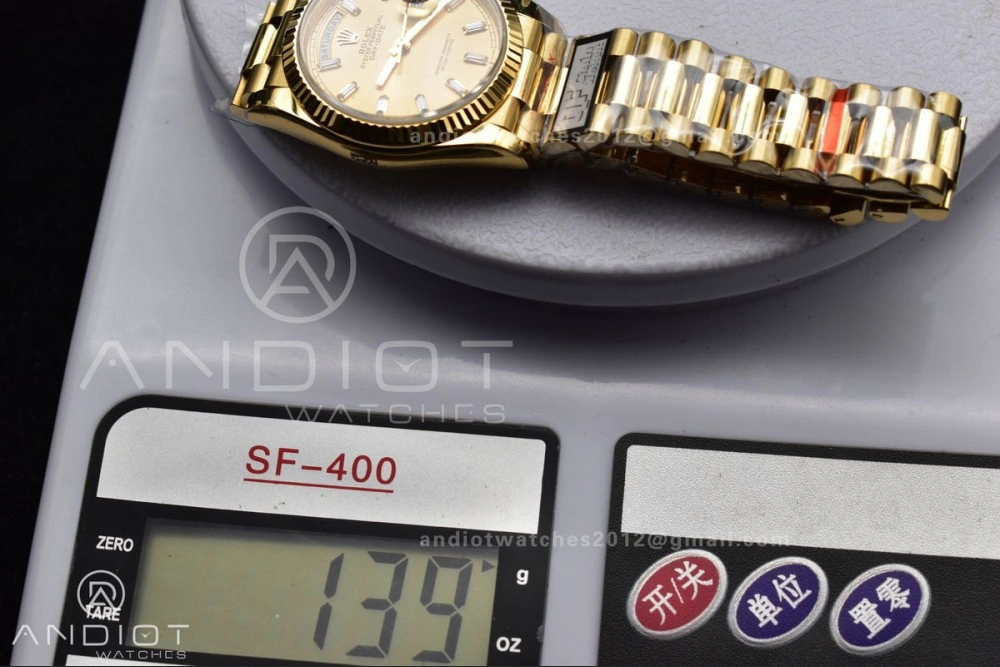 DayDate 36 YG QF Best Edition 904L Steel Gold Dial with Stick Diamond on President Bracelet vr3255 V5 (Gain Weight)