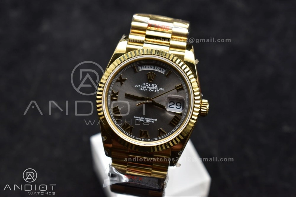 DayDate 36 YG QF Best Edition 904L Steel Grey Dial with Roman Marker on President Bracelet vr3255 V5 (Gain Weight)