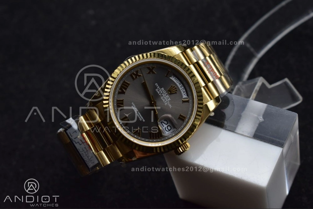 DayDate 36 YG QF Best Edition 904L Steel Grey Dial with Roman Marker on President Bracelet vr3255 V5 (Gain Weight)