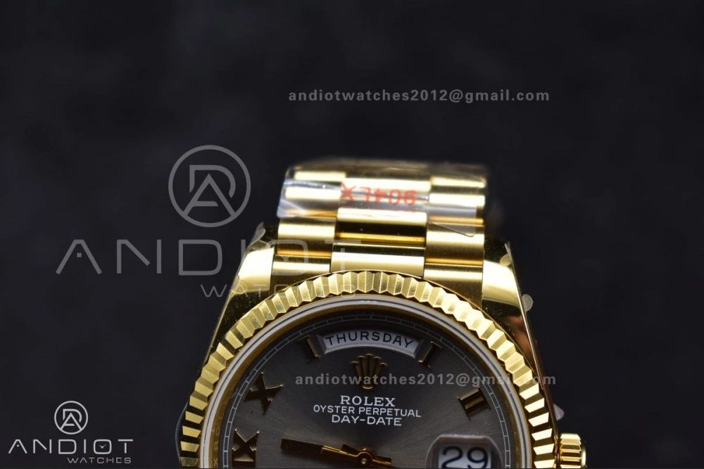 DayDate 36 YG QF Best Edition 904L Steel Grey Dial with Roman Marker on President Bracelet vr3255 V5 (Gain Weight)