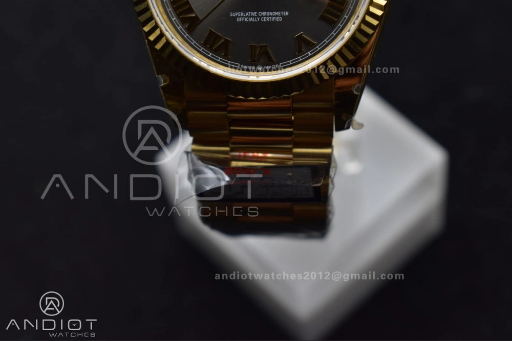 DayDate 36 YG QF Best Edition 904L Steel Grey Dial with Roman Marker on President Bracelet vr3255 V5 (Gain Weight)