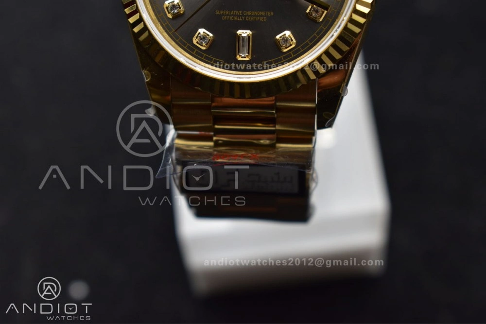 DayDate 36 YG QF Best Edition 904L Steel Grey Dial with Square Diamond on President Bracelet vr3255 V5 (Gain Weight)