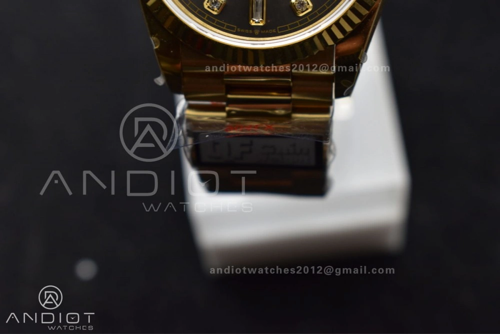 DayDate 36 YG QF Best Edition 904L Steel Grey Dial with Square Diamond on President Bracelet vr3255 V5 (Gain Weight)