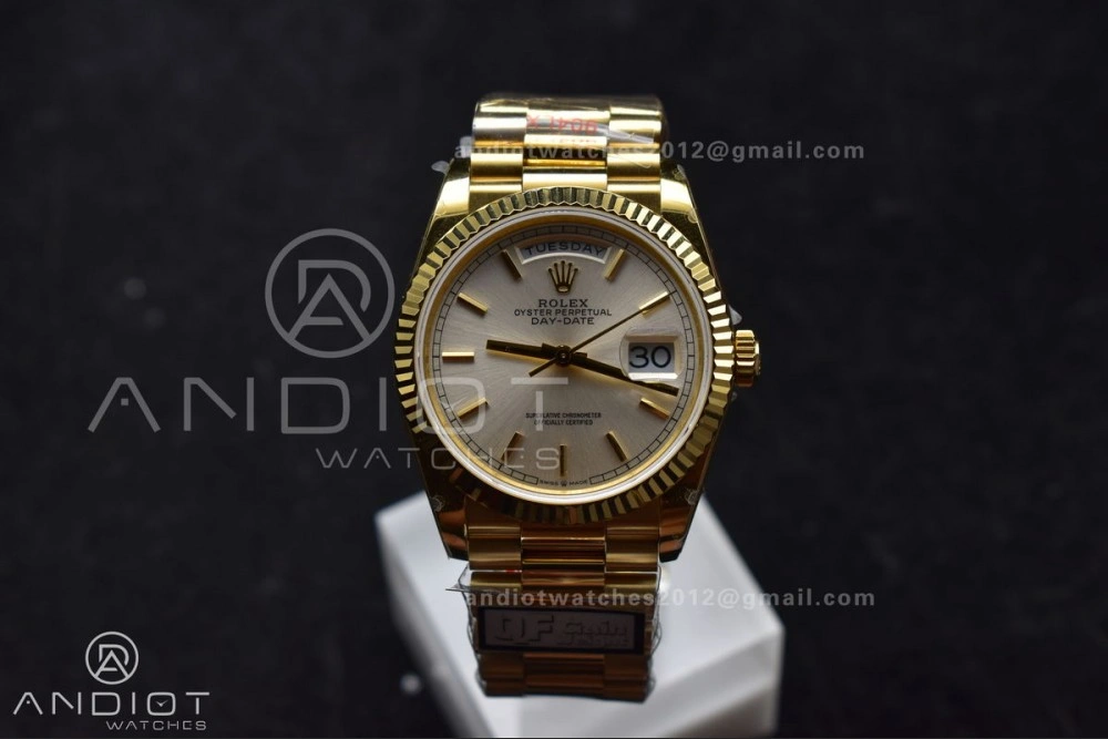 DayDate 36 YG QF Best Edition 904L Steel Silver Dial on President Bracelet vr3255 V5 (Gain Weight)