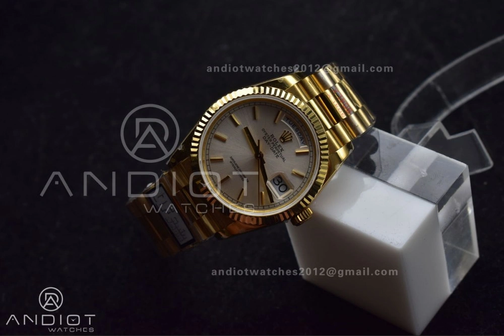 DayDate 36 YG QF Best Edition 904L Steel Silver Dial on President Bracelet vr3255 V5 (Gain Weight)