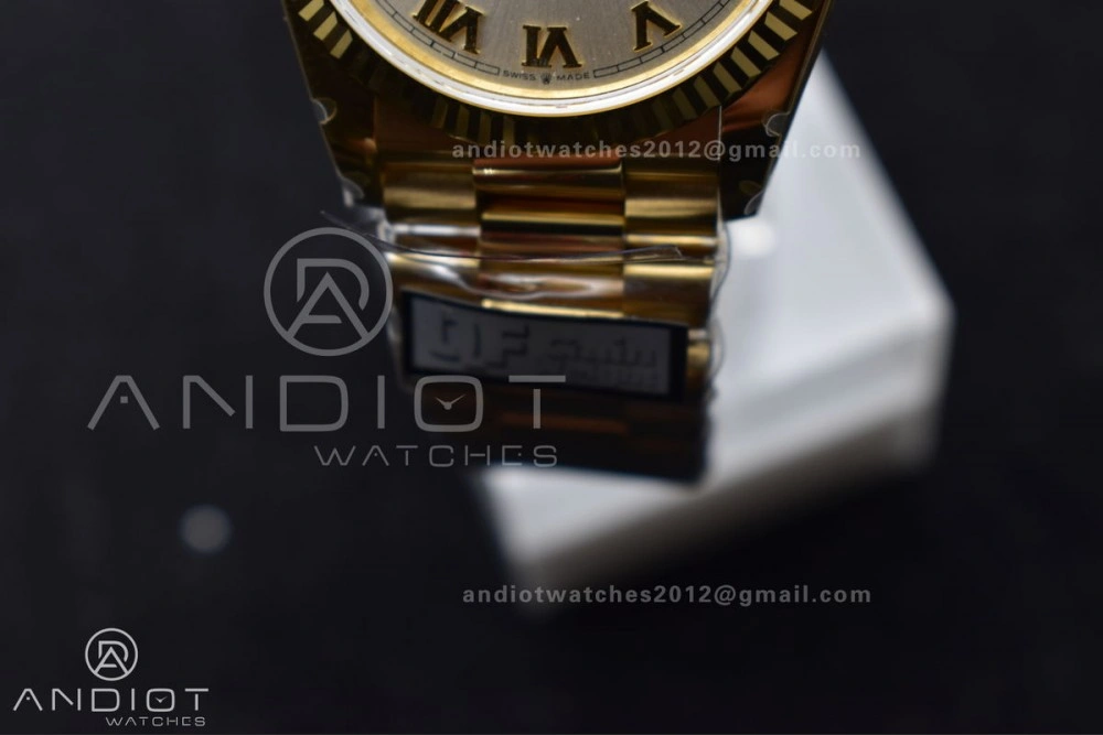 DayDate 36 YG QF Best Edition 904L Steel Silver Dial with Roman Markers on President Bracelet vr3255 V5 (Gain Weight)