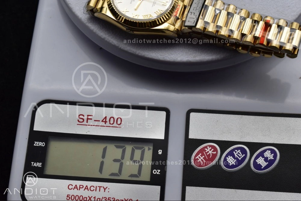 DayDate 36 YG QF Best Edition 904L Steel Silver Dial with Roman Markers on President Bracelet vr3255 V5 (Gain Weight)
