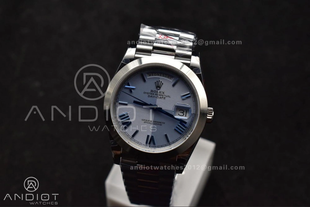 DayDate 40 GMF Tungsten Weighted 904L Steel Blue Dial Roman Markers On President Bracelet A3255 V4